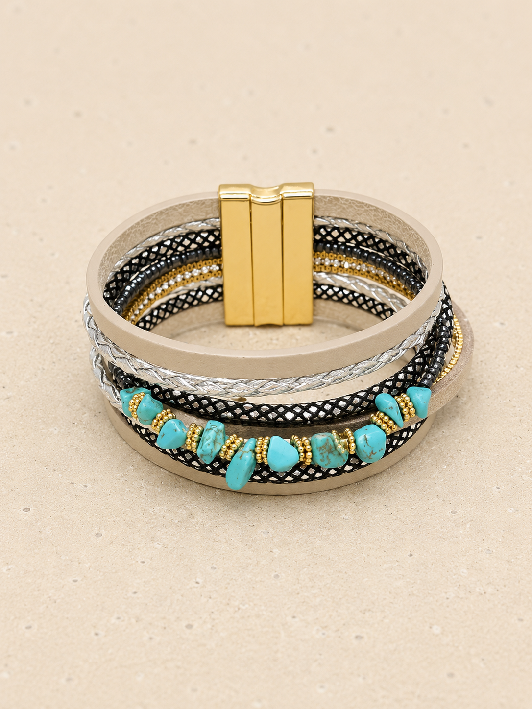 Turquoise and leather cuff