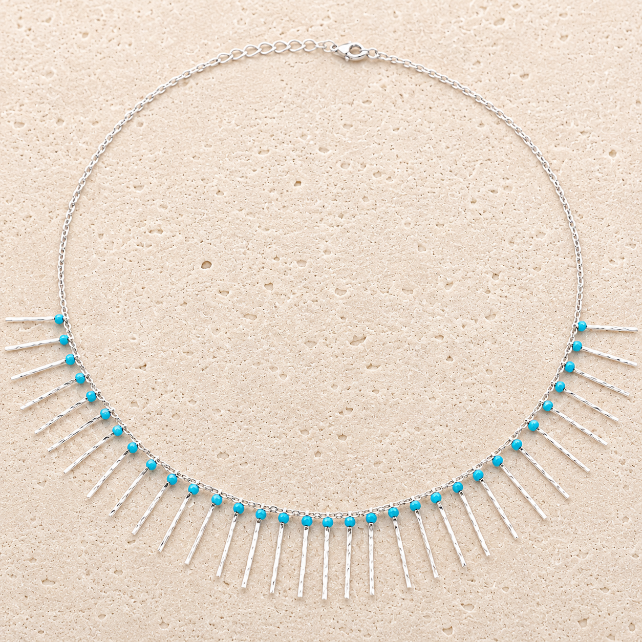 Silver stick and turquoise necklace