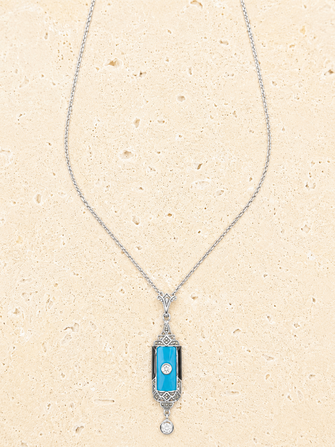Turquoise Onyx and crystal pendant necklace