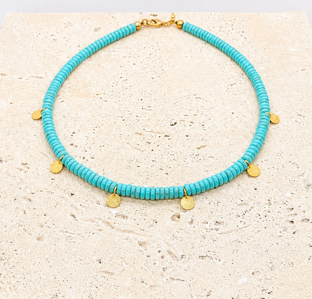 Turquoise beads and 24k gold necklace
