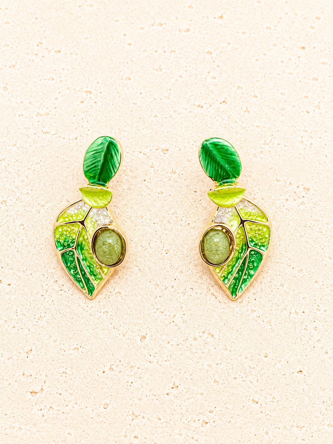 Gold drop leaf earrings