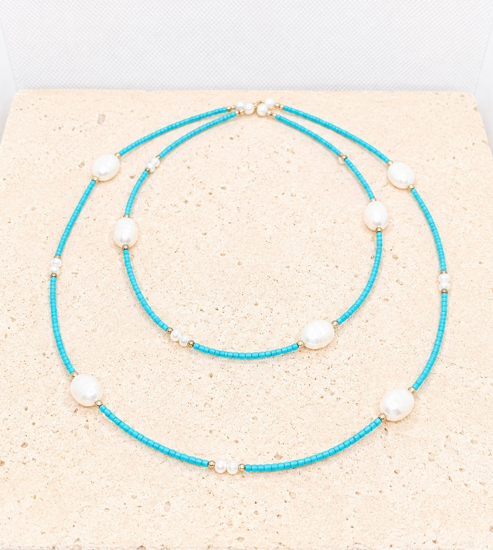 Adjustable length crystal and pearl necklace
