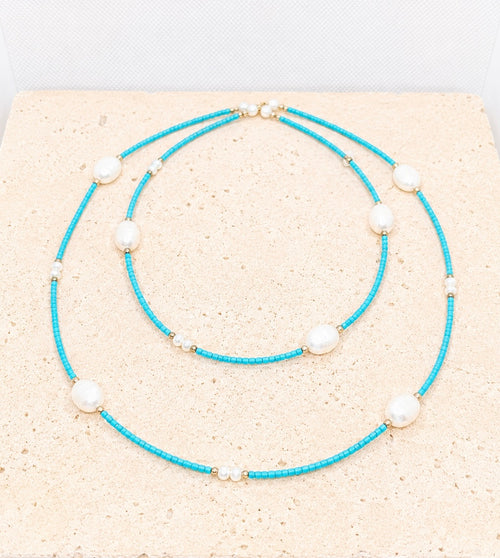 Adjustable length crystal and pearl necklace