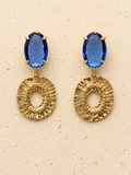 Blue crystal and brass earrings
