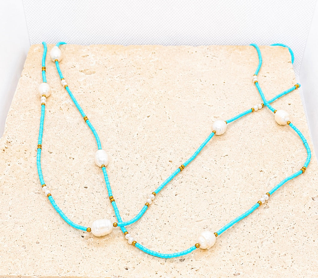 Adjustable length crystal and pearl necklace