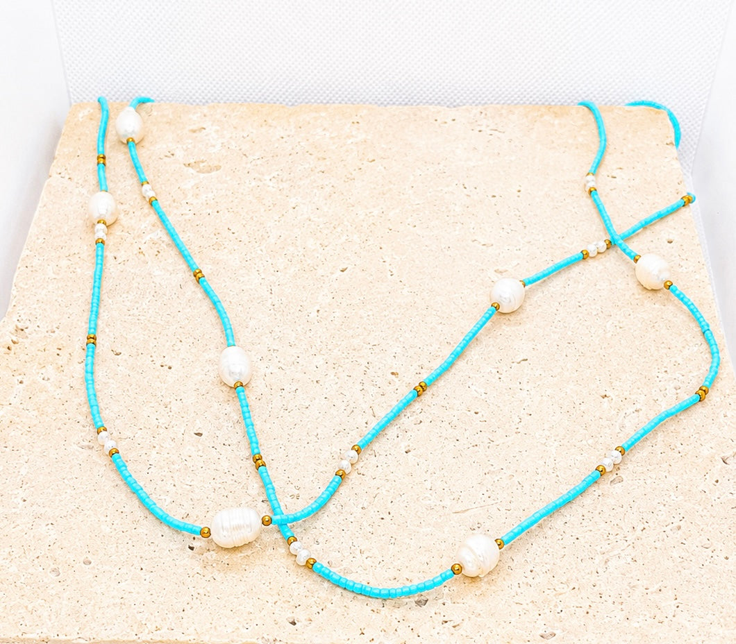 Adjustable length crystal and pearl necklace