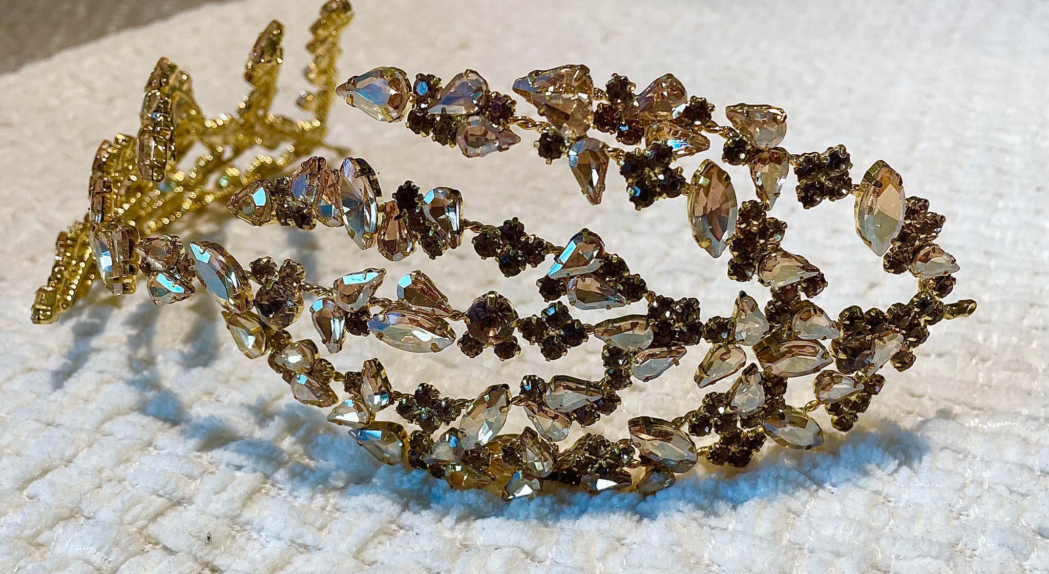 Artisan hair accessory: Multi stranded headband with gold crystal beading