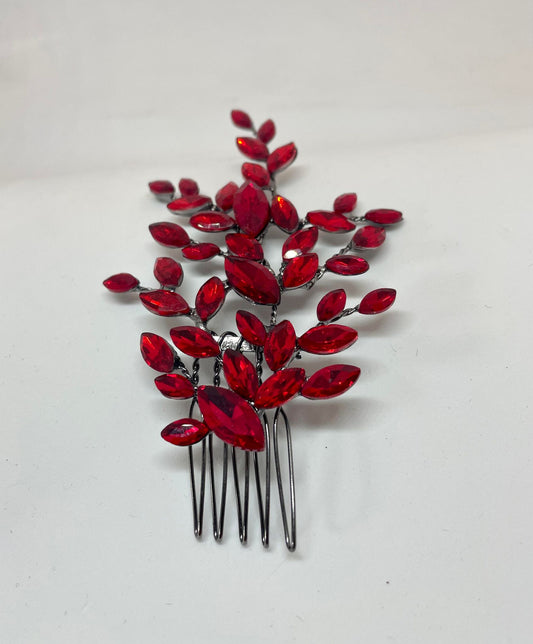 Artisan hair accessory: beaded in ruby red