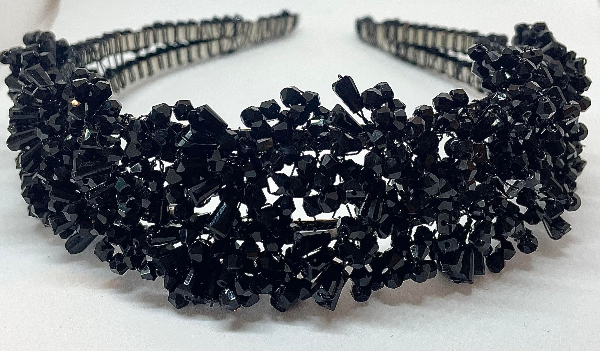 Artisan hair accessory: Headband hand detailed with beads- black swan