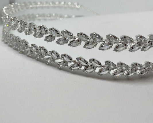 Artisan hair accessory: Double strand headband with clear crystal beading