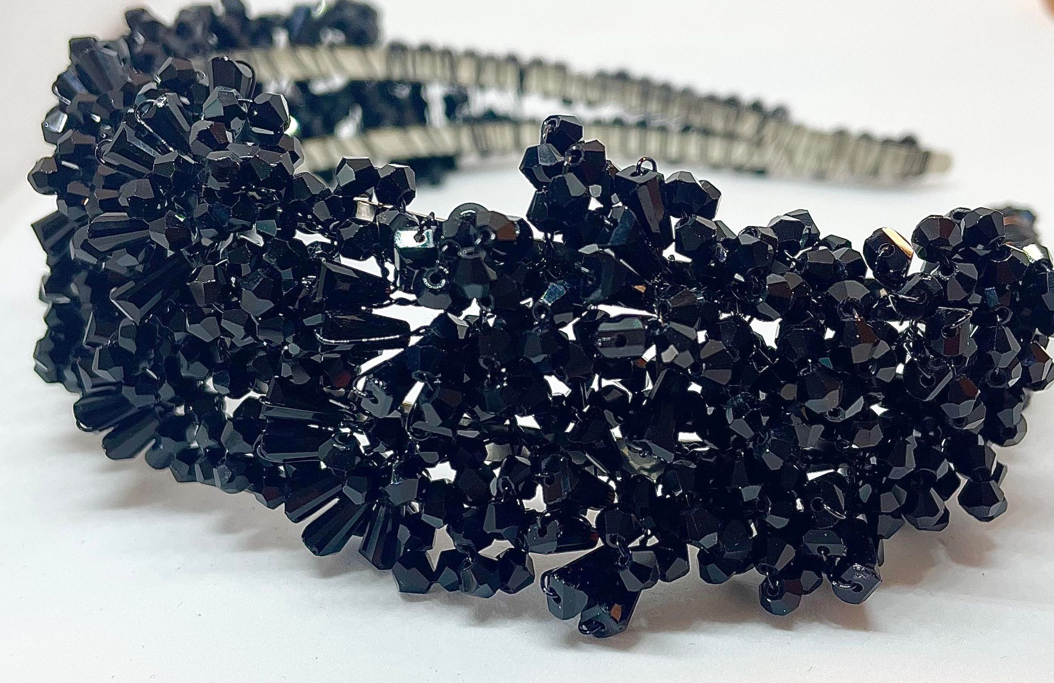 Artisan hair accessory: Headband hand detailed with beads- black swan