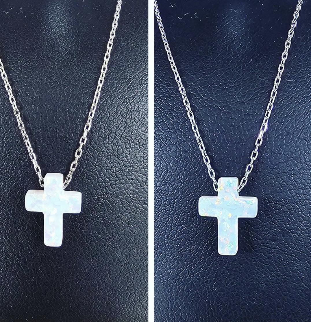Sterling silver necklace with opal cross