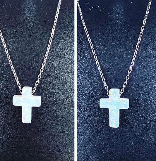 Sterling silver necklace with opal cross