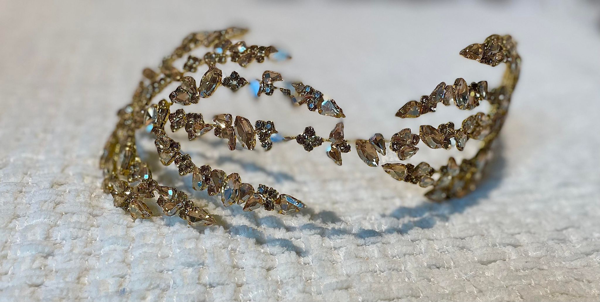 Artisan hair accessory: Multi stranded headband with gold crystal beading