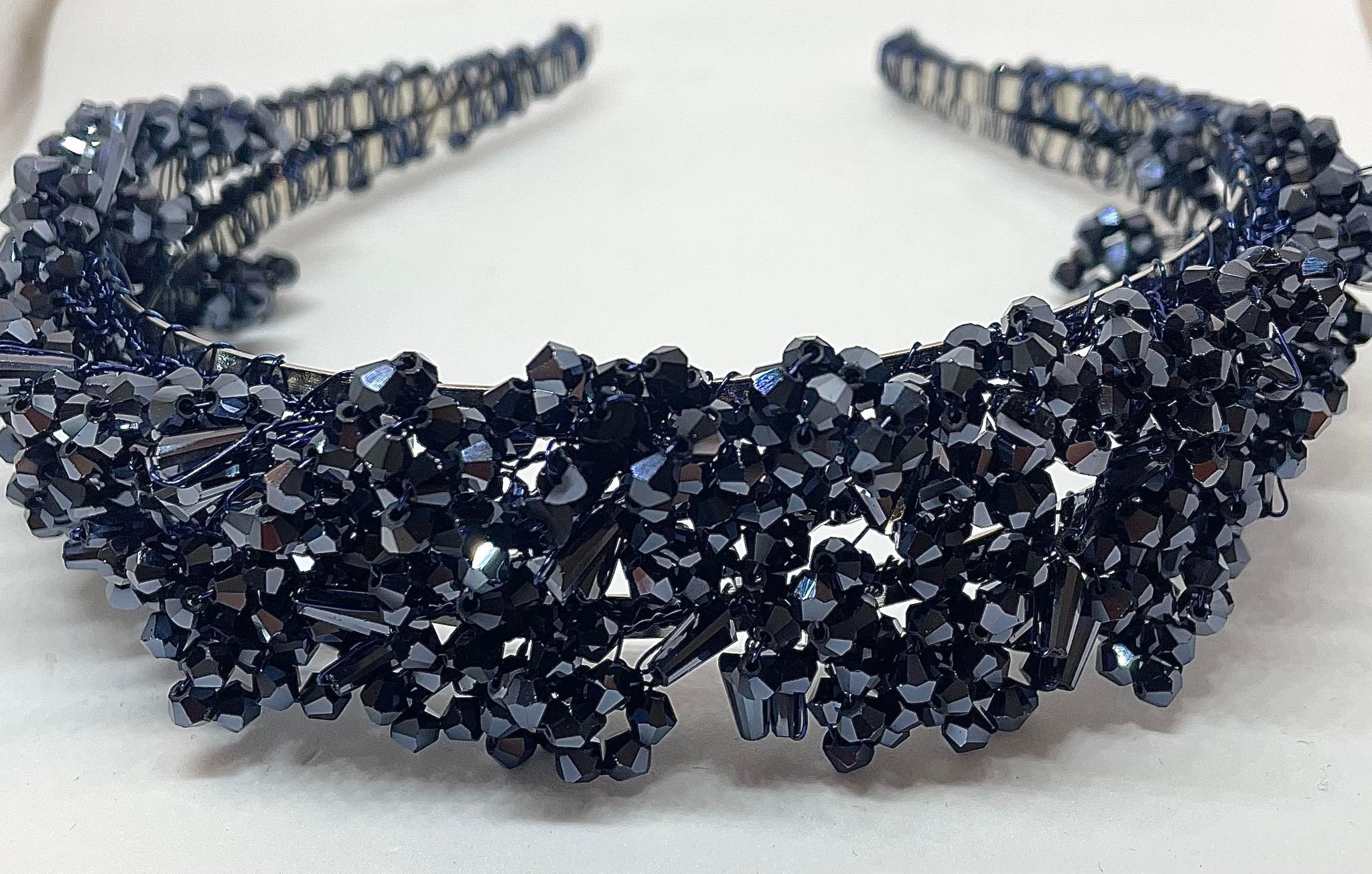 Artisan hair accessory: Headband hand detailed with beads- royal blue