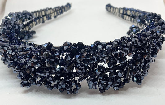 Artisan hair accessory: Headband hand detailed with beads- royal blue