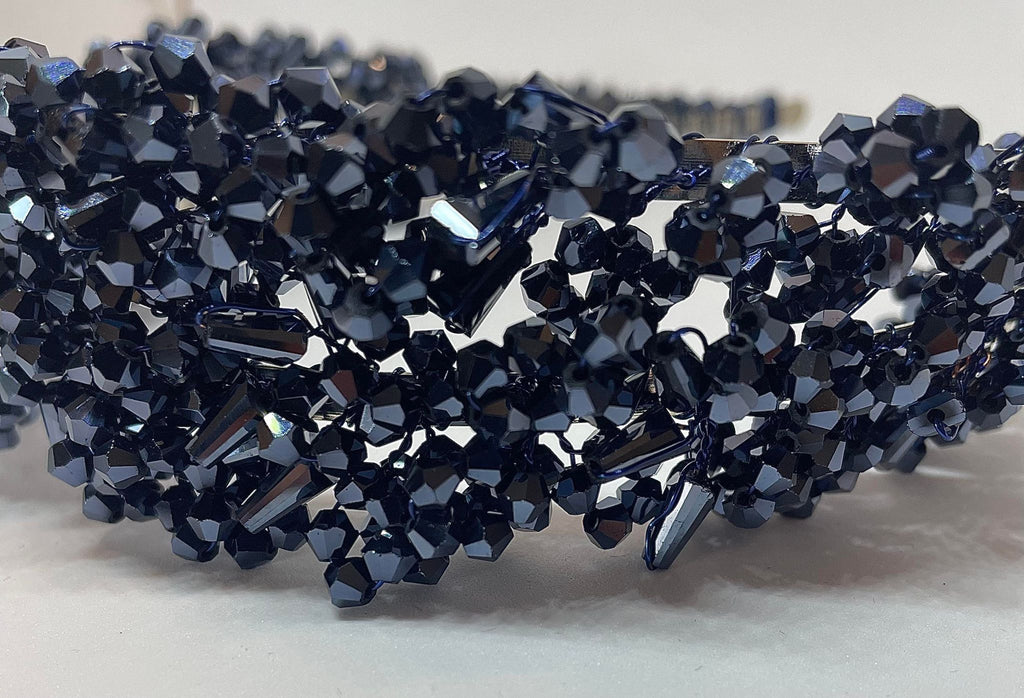 Artisan hair accessory: Headband hand detailed with beads- royal blue