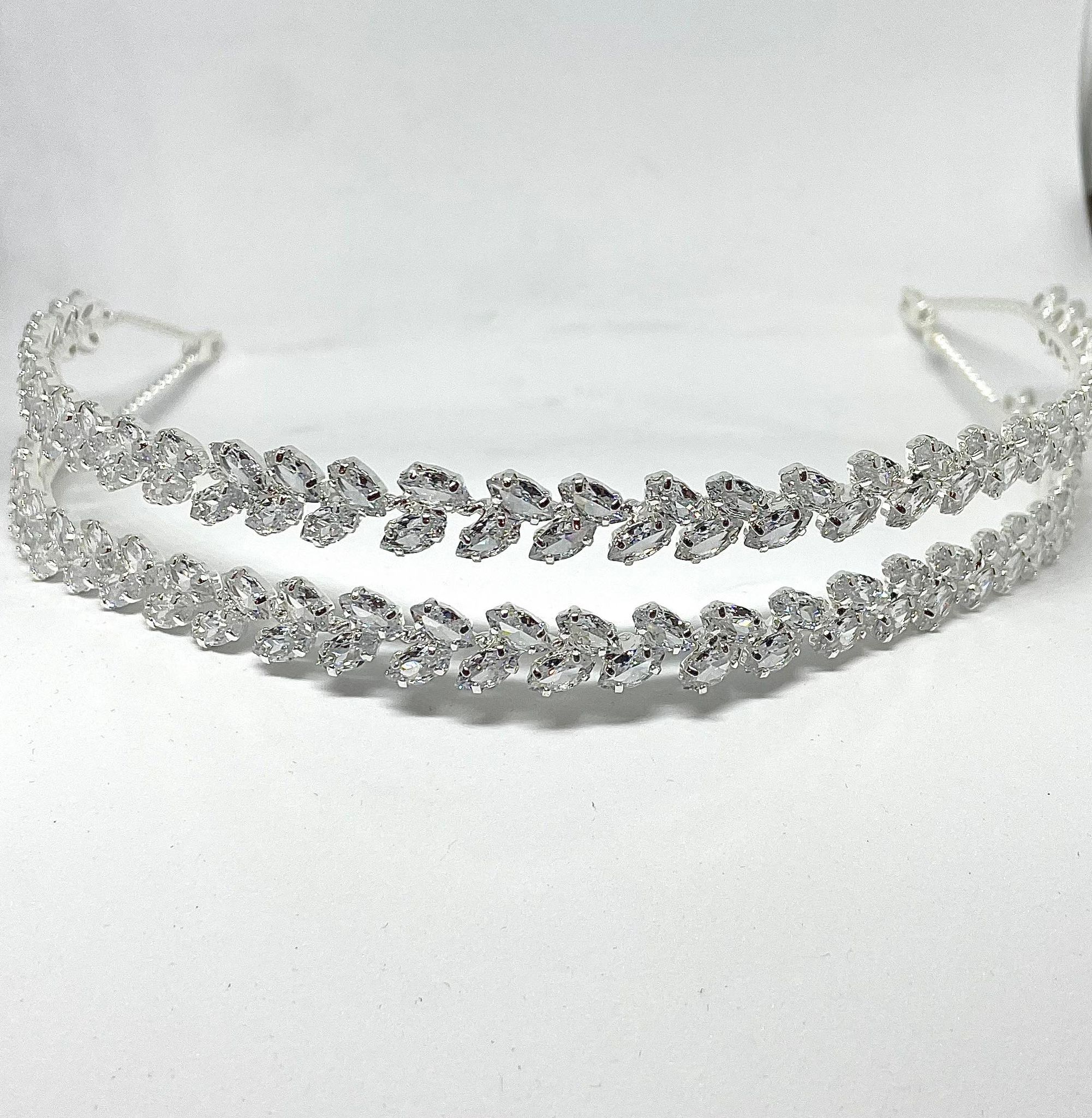 Artisan hair accessory: Double strand headband with clear crystal beading