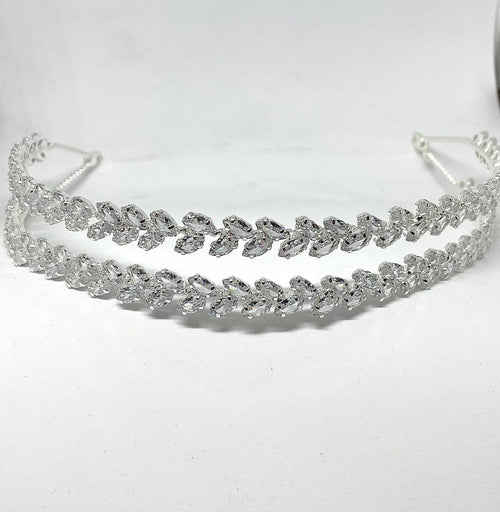 Artisan hair accessory: Double strand headband with clear crystal beading