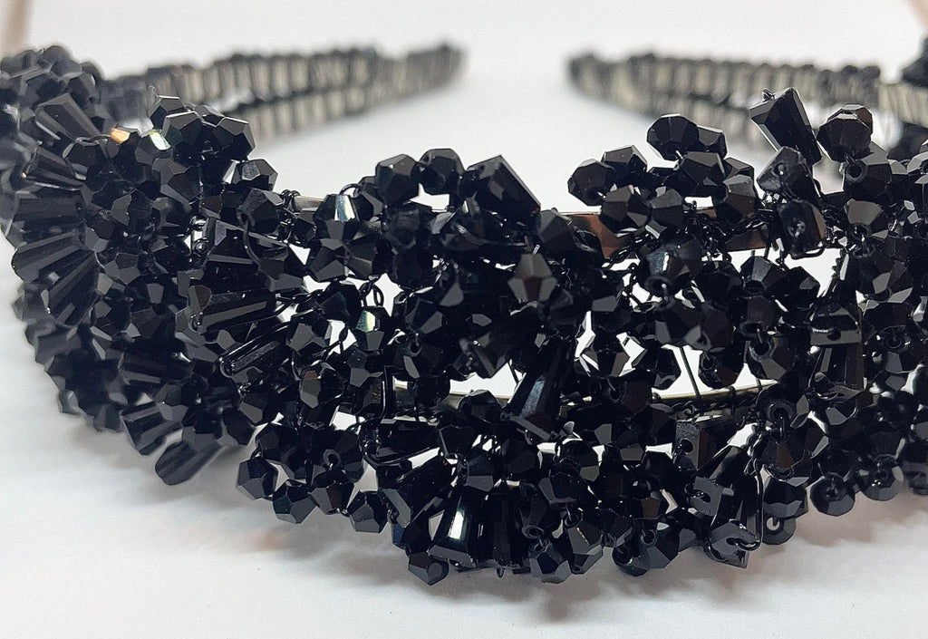 Artisan hair accessory: Headband hand detailed with beads- black swan