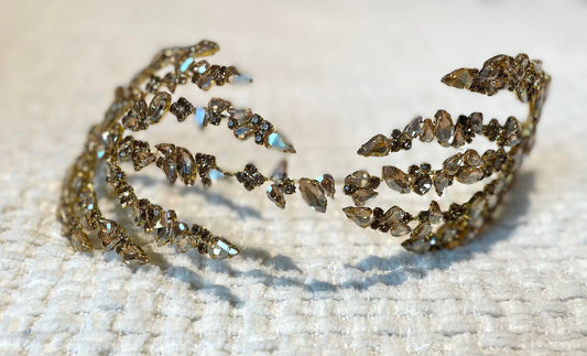 Artisan hair accessory: Multi stranded headband with gold crystal beading