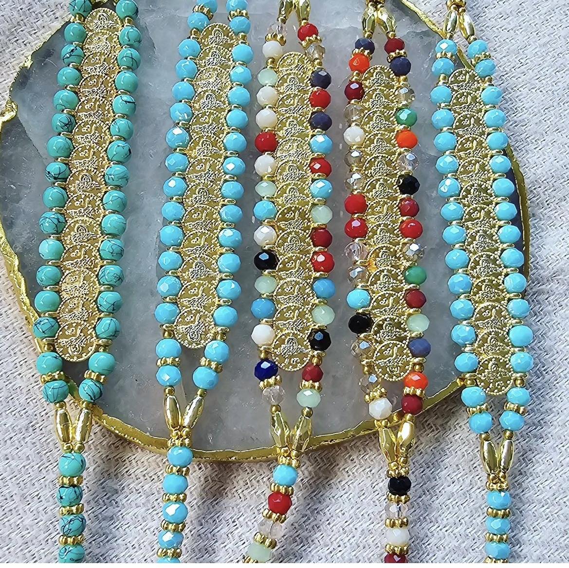24ct gold plated bracelets featuring brass, beads, turquoise