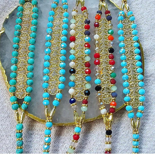 24ct gold plated bracelets featuring brass, beads, turquoise