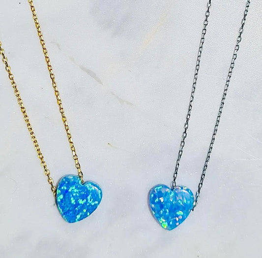 Opal heart necklaces in sterling silver or 18ct gold plated