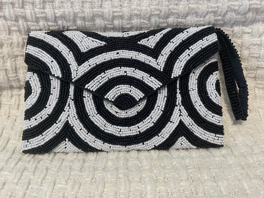 Hand beaded black and white clutch