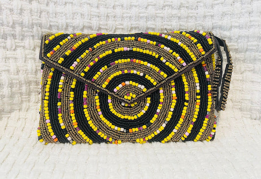 Hand beaded black and gold clutch