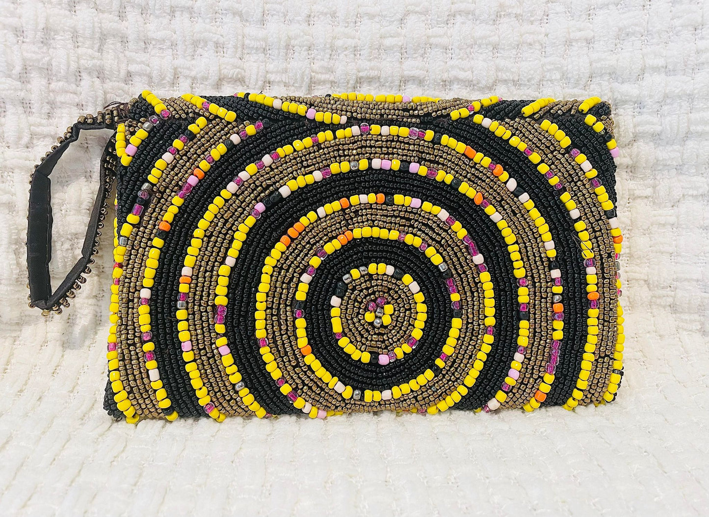 Hand beaded black and gold clutch