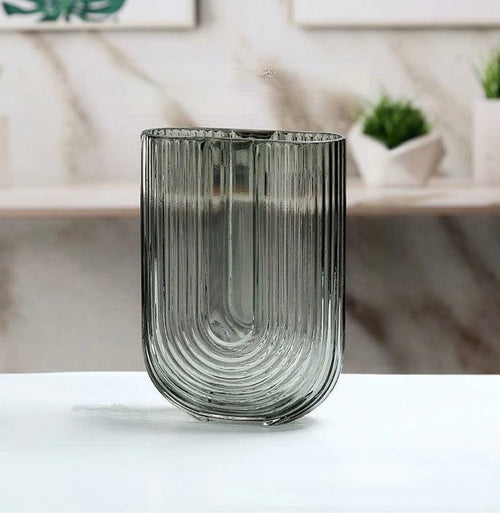 Apollo waterfall U-shape glass vase ash small