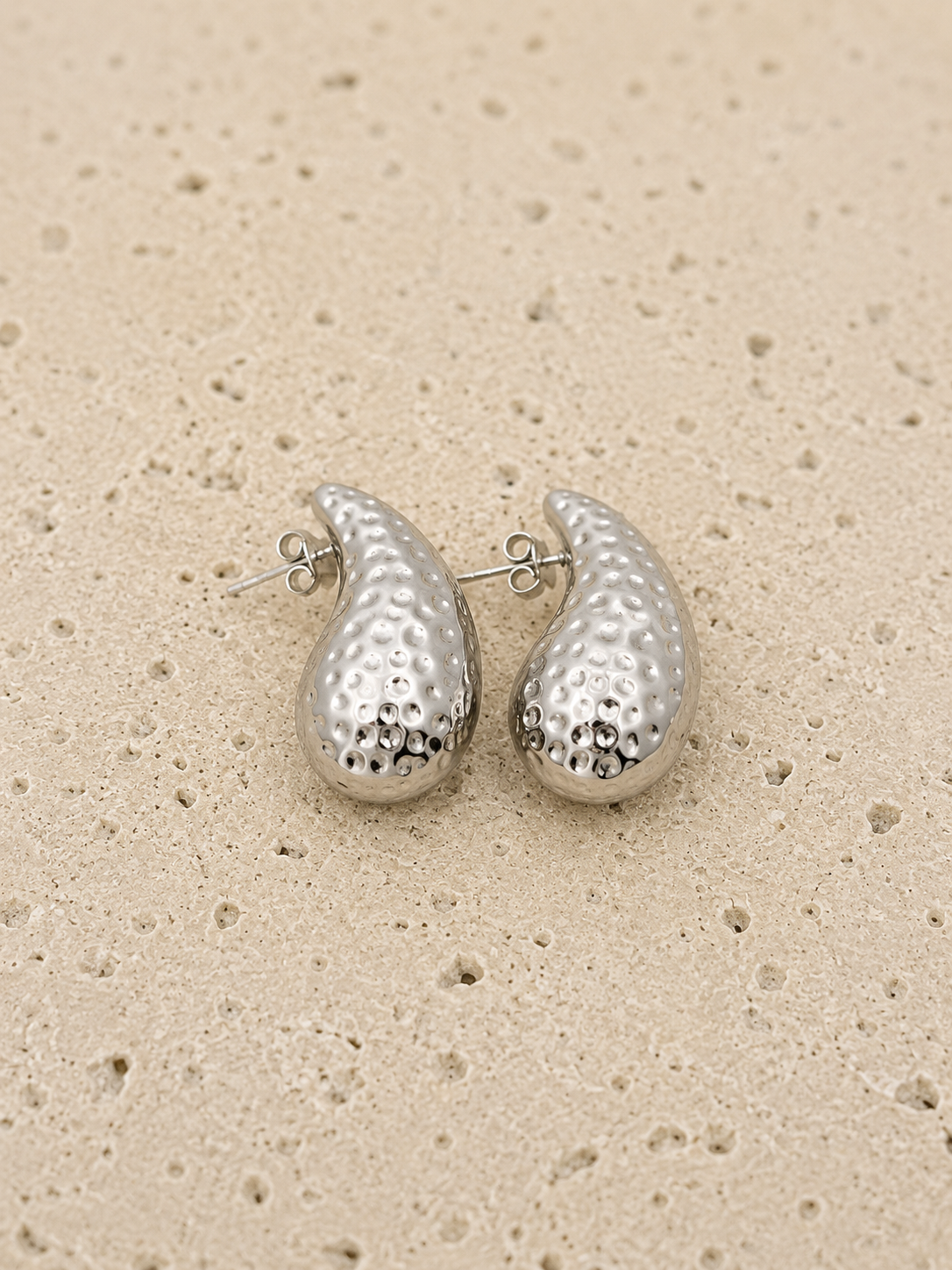 Beaten silver drop earrings
