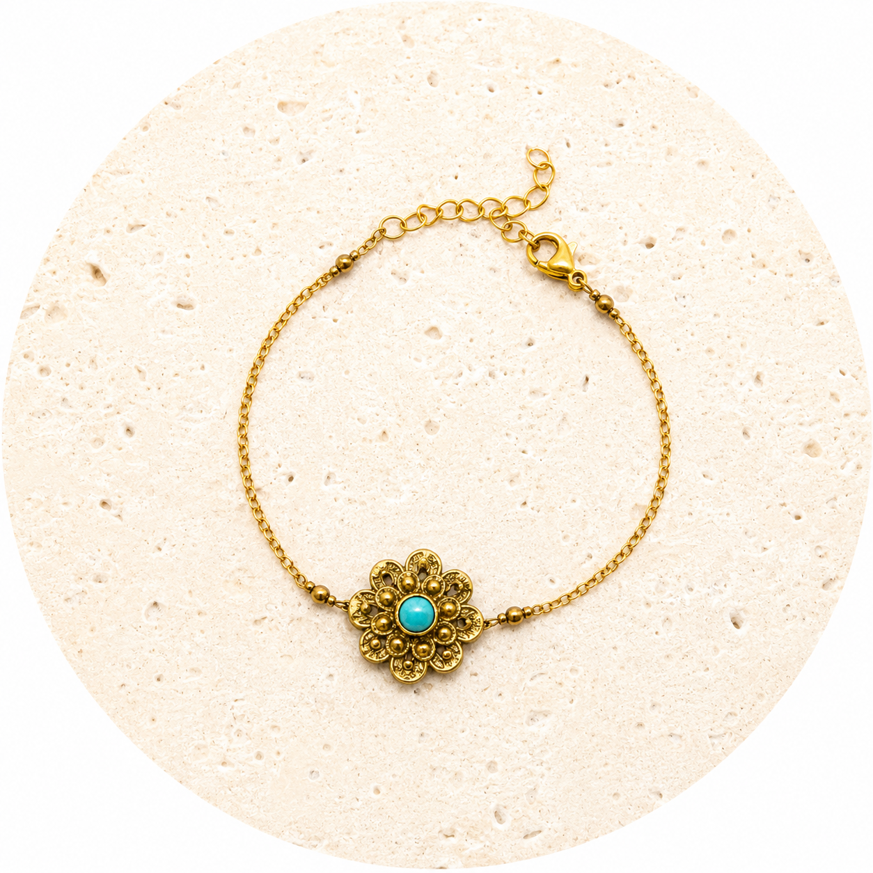 Turquoise Brass Filigree Bracelet