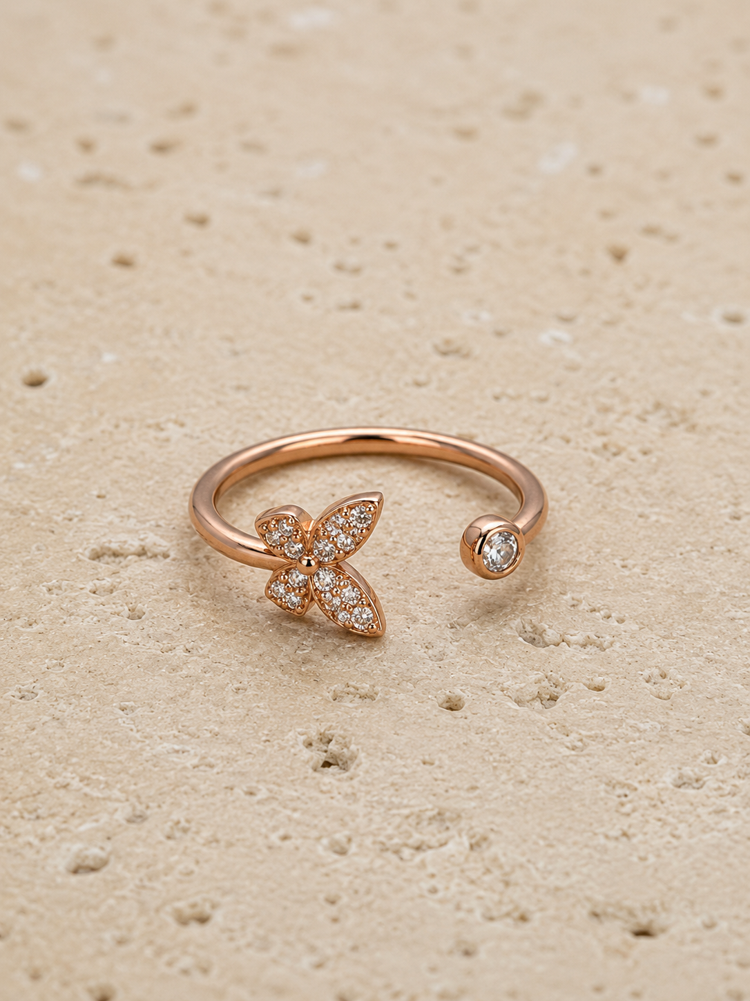 Rose gold butterfly ring