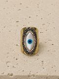 Black crystal mother of pearl ring