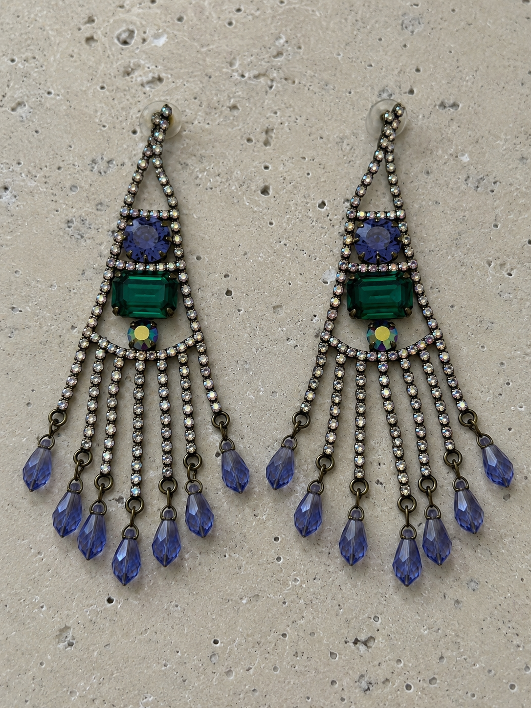 Amethyst emerald and Swarovski crystal earrings