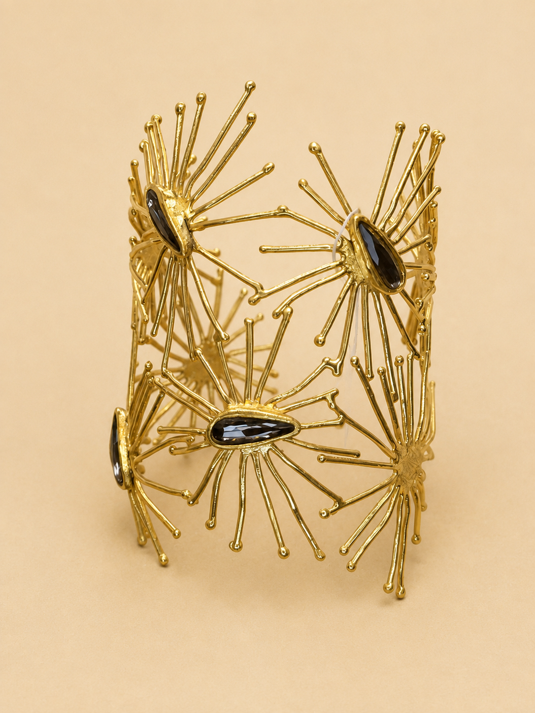 Gold plated bronze black Swarovski crystal cuff