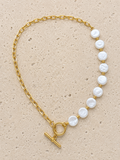 Freshwater pearl and gold link necklace