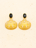 Black crystal gold shell earrings with pearls