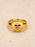 Tarnish free heart signet ring gold