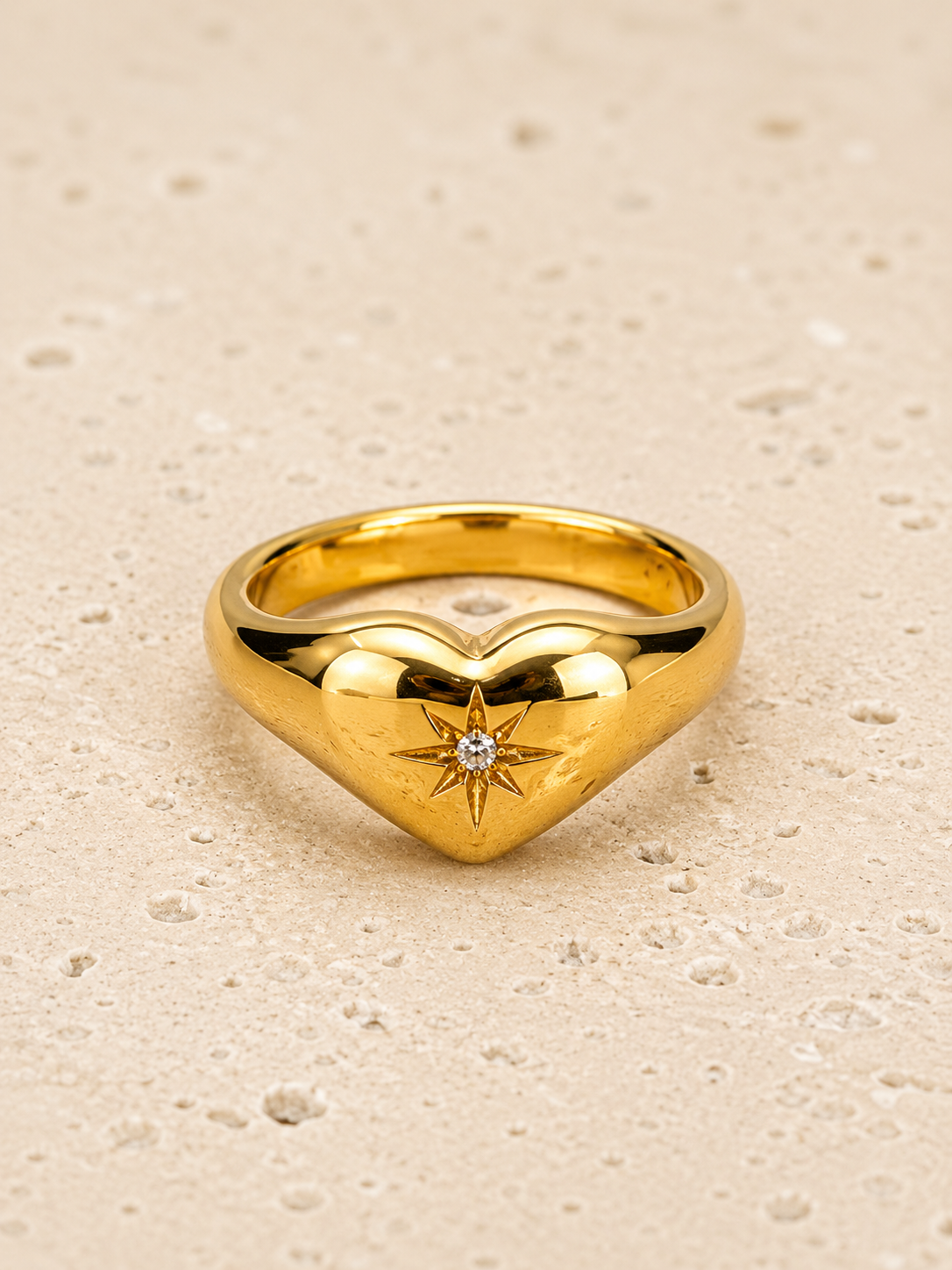 Tarnish free heart signet ring gold
