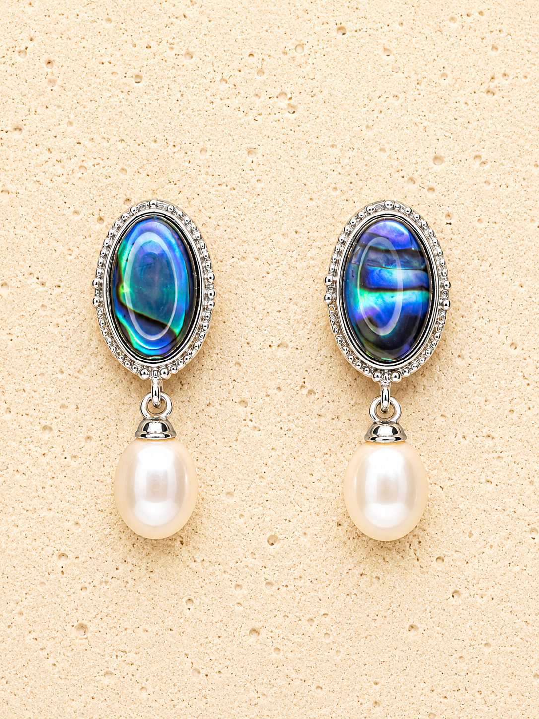 Abalone shell and freshwater pearl earring