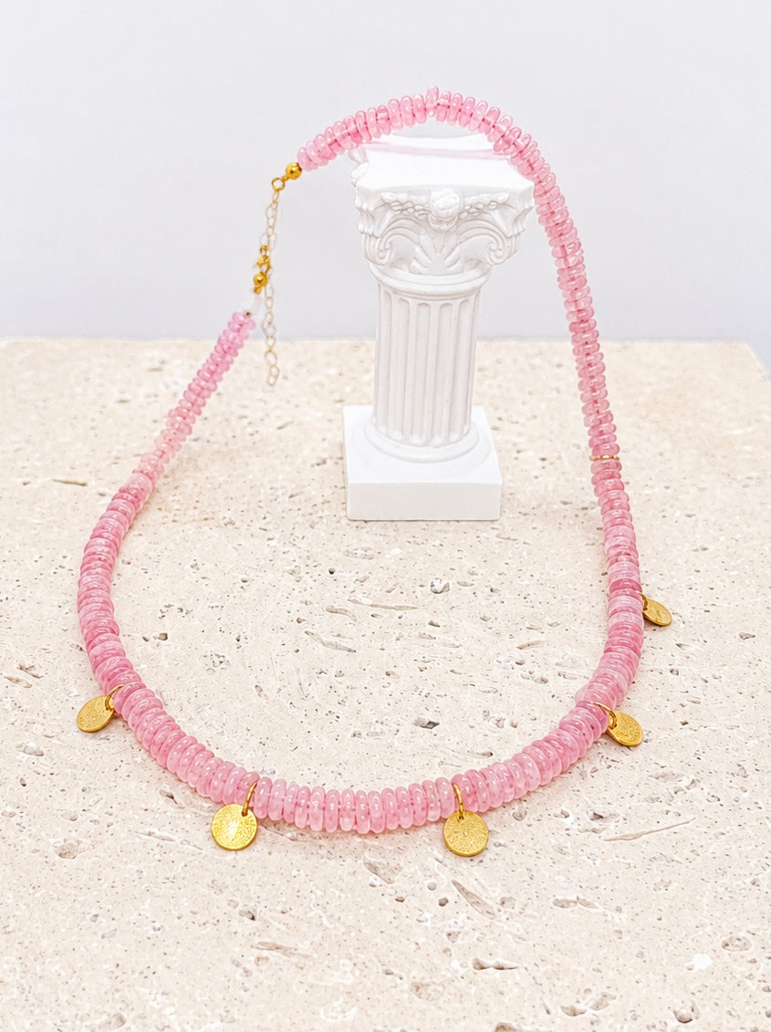 24k gold and Pink Quartz necklace