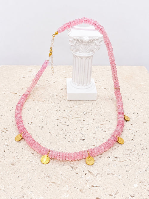 24k gold and Pink Quartz necklace