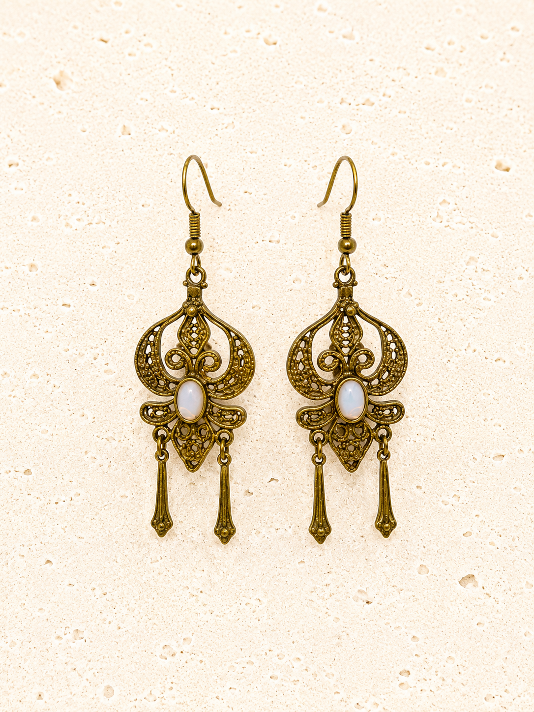 Brass Filigree Moonstone earrings