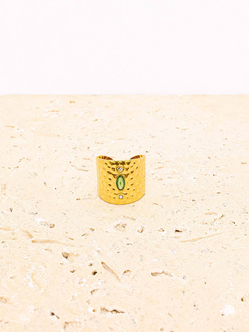 24k gold green crystal ring