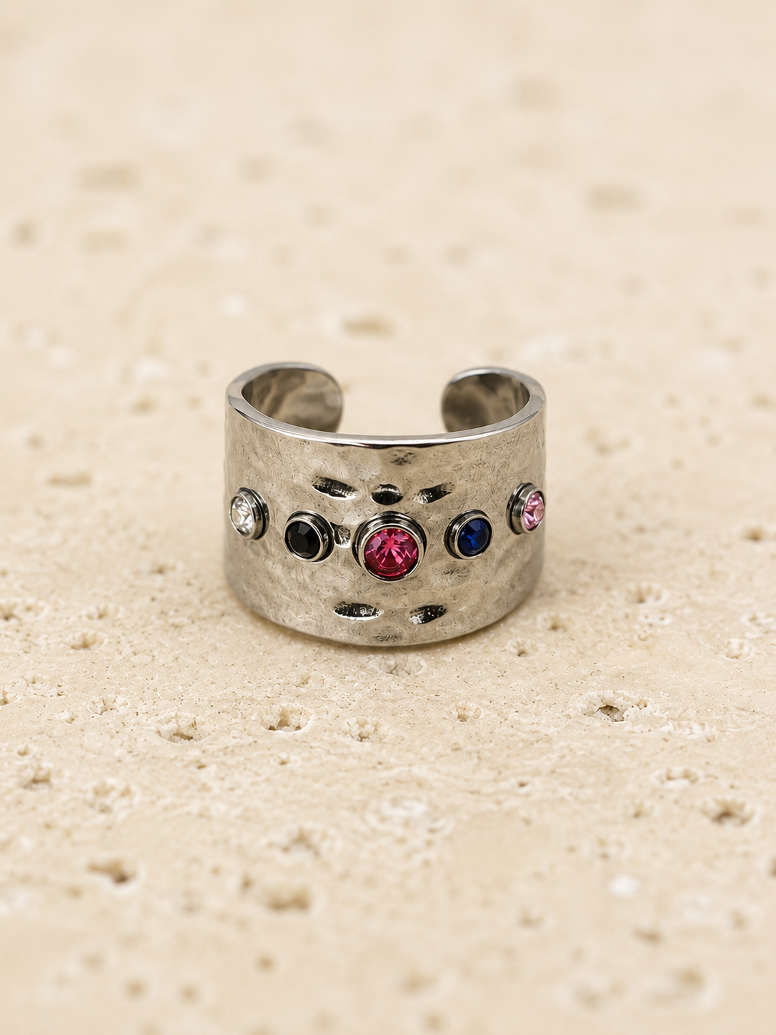 Multi coloured crystal ring