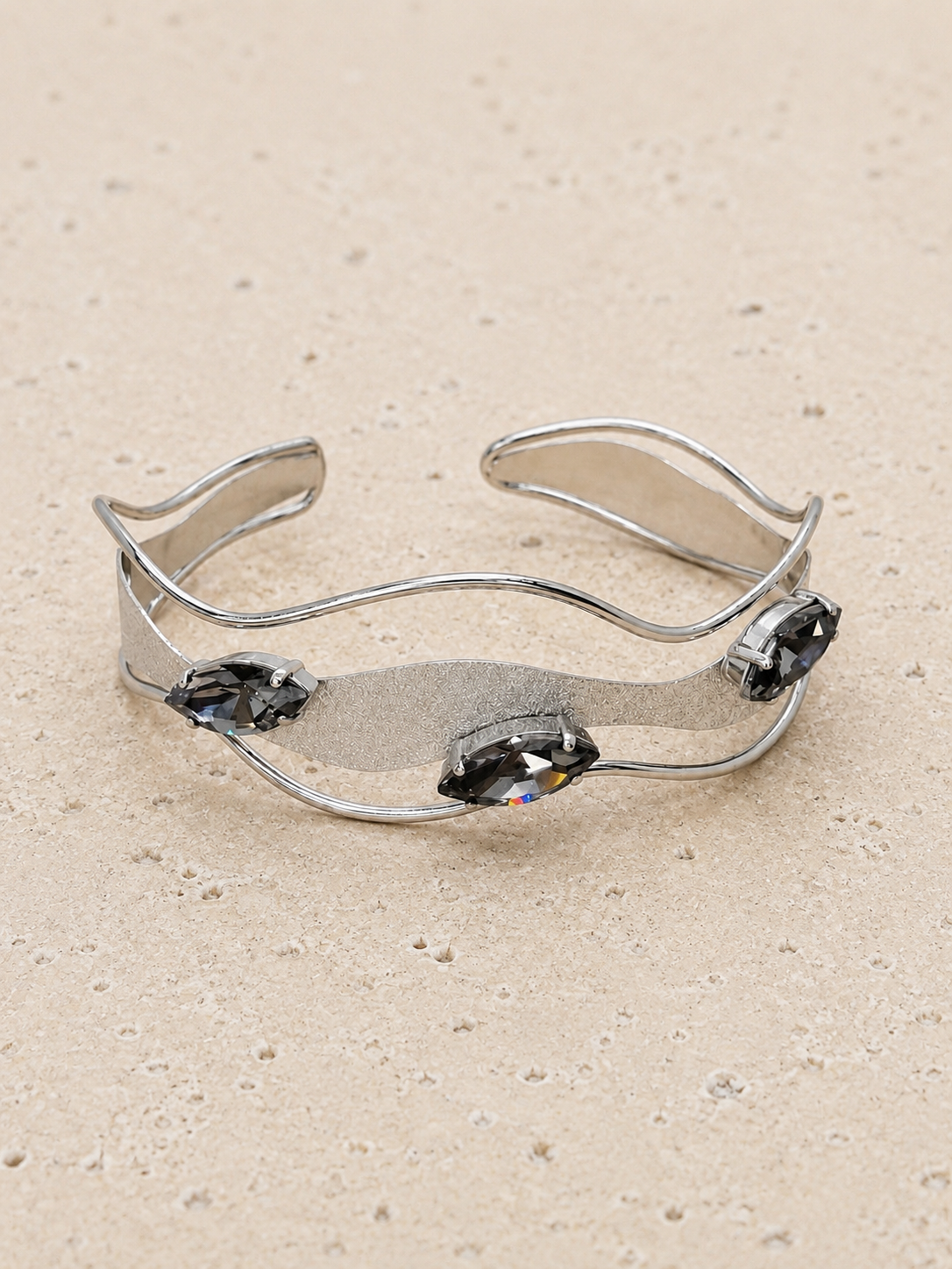 Silver and black Swarovski crystal cuff