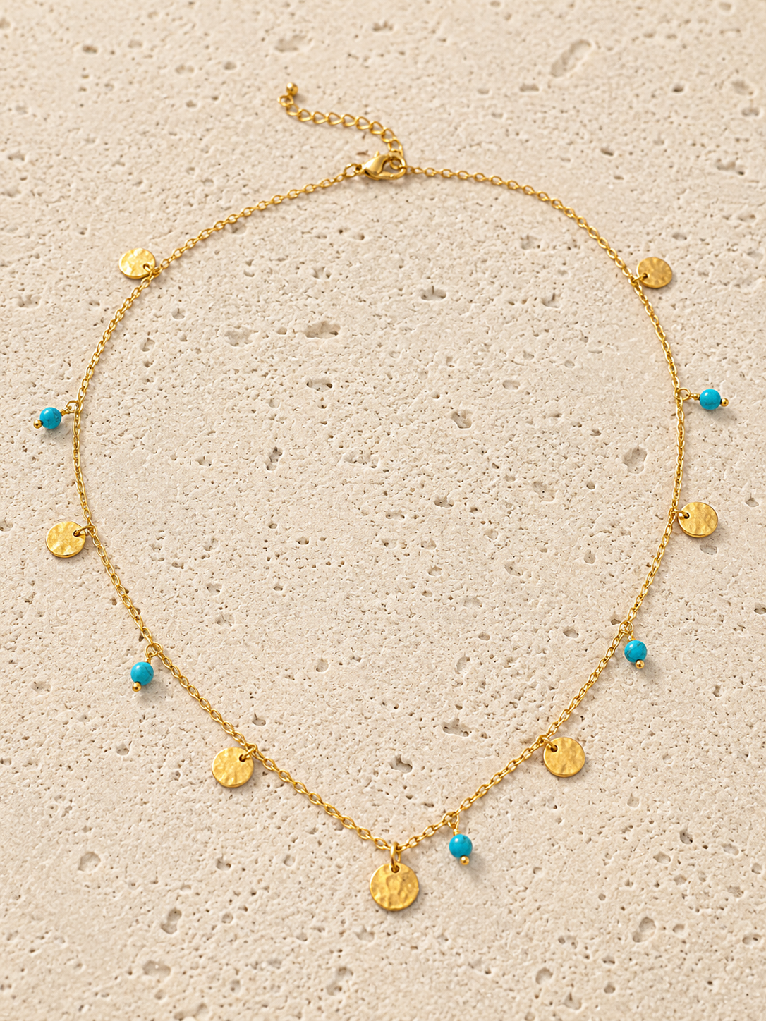 Turquoise and gold disc necklace
